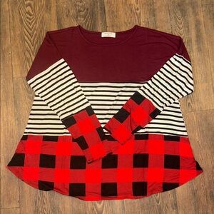 Zenana Outfitters Burgundy and Red Plaid Long Sleeve Top